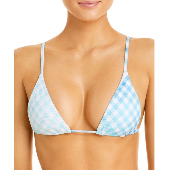 L*Space Brittany Gingham Adjustable Strap Bikini Top in Powder Baby Blue (L) - Picture 3 of 10